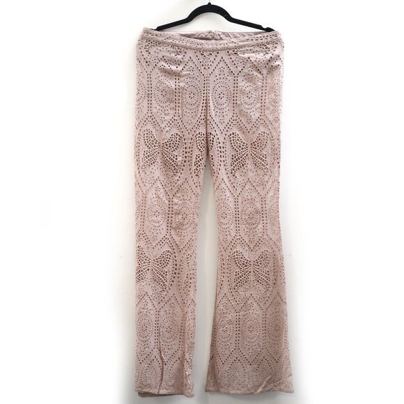 Odd Molly Anthropologie Eyelet Embroidered Pants Lilac Wide Leg Sheer M-2 283066 - Picture 5 of 7